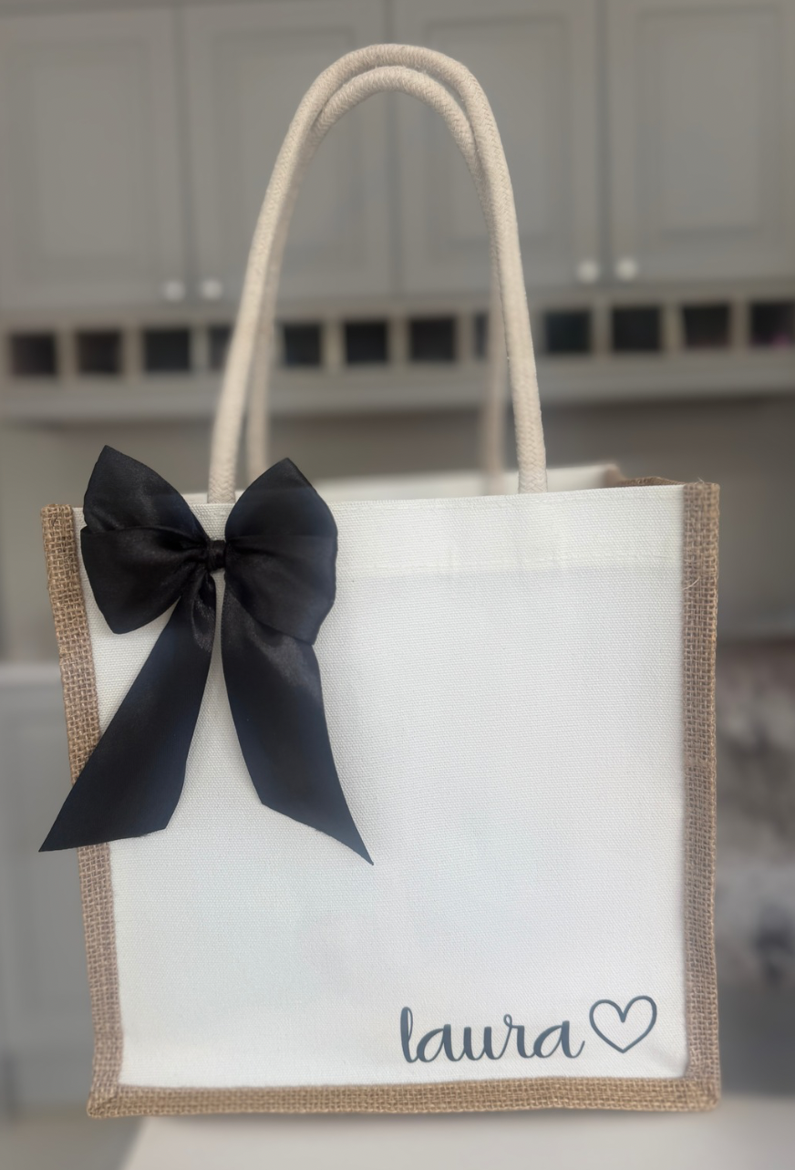 Personalised Jute Tote Bag with Bow