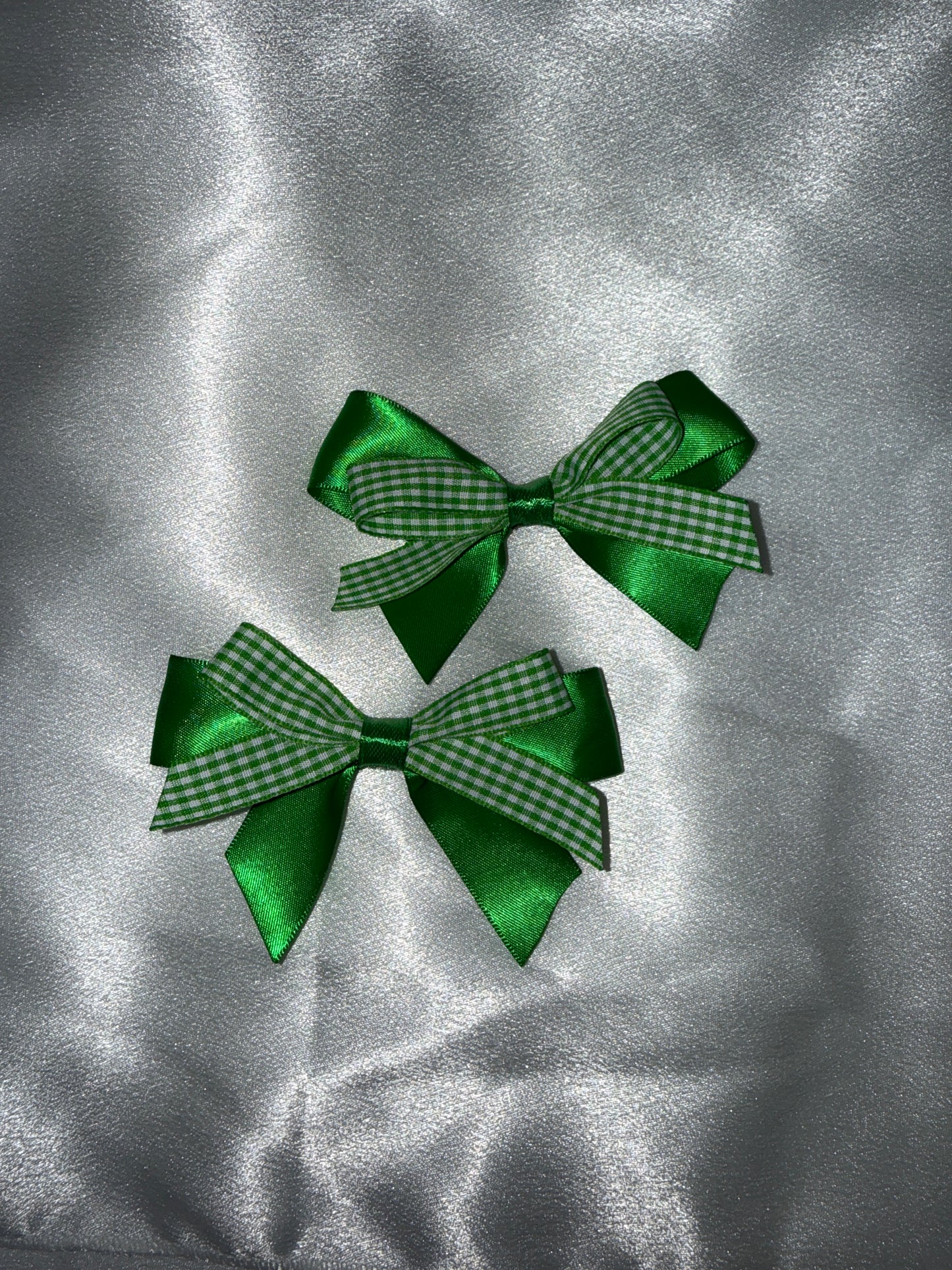Green Gingham School Hair Bows – Pair