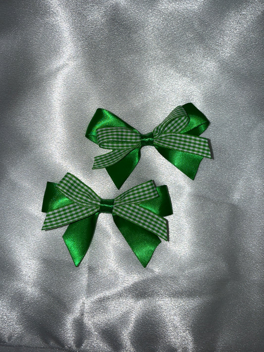 Green Gingham School Hair Bows – Pair