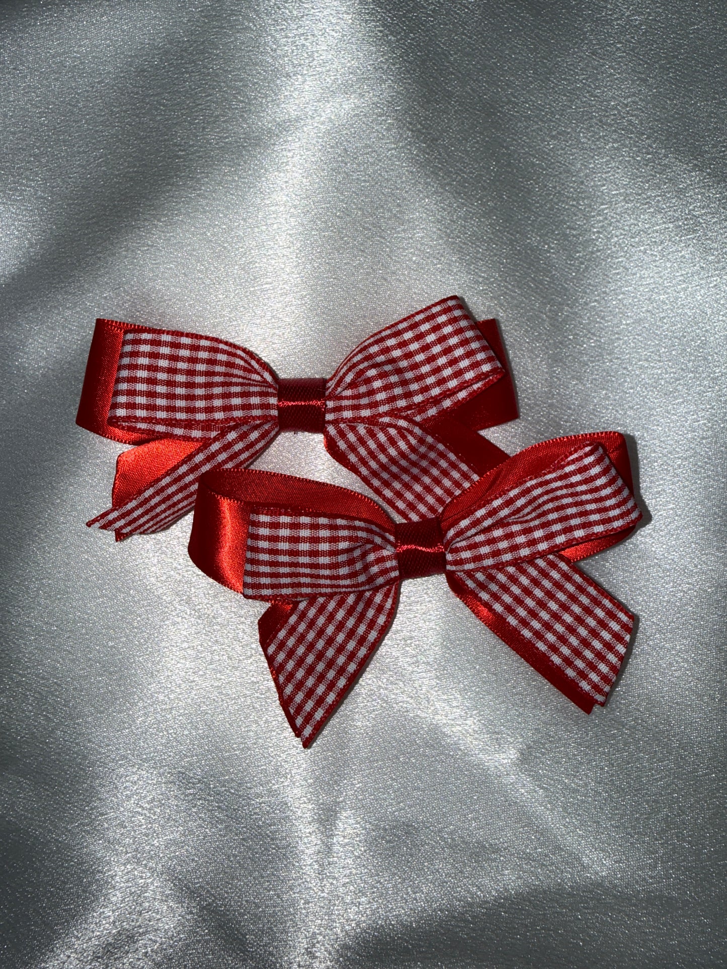 Red Gingham School Hair Bows – Pair