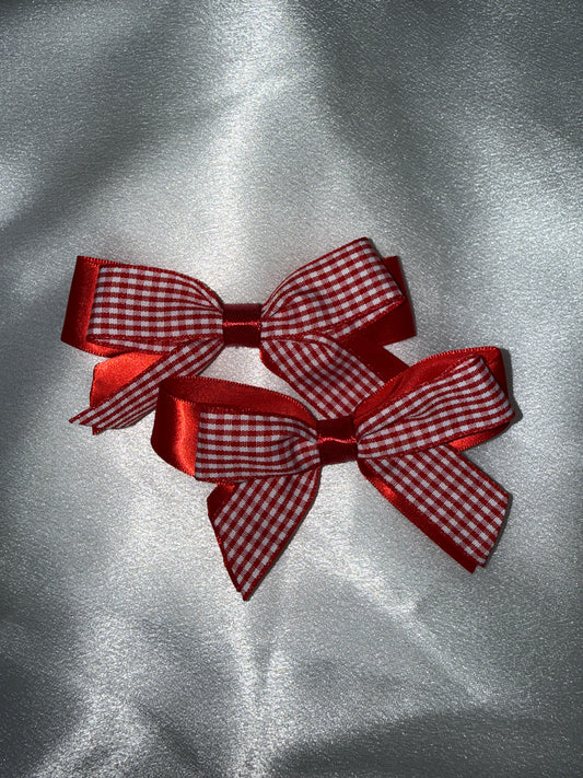 Red Gingham School Hair Bows – Pair