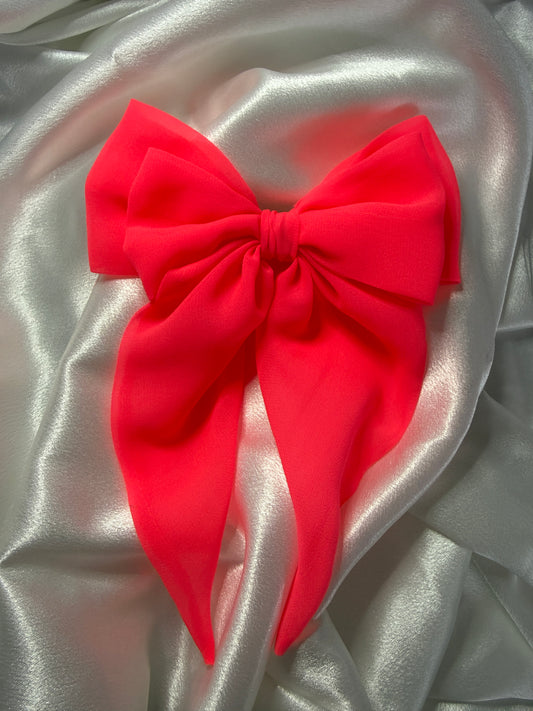 Neon Coral Chiffon Darcie Hair Bow