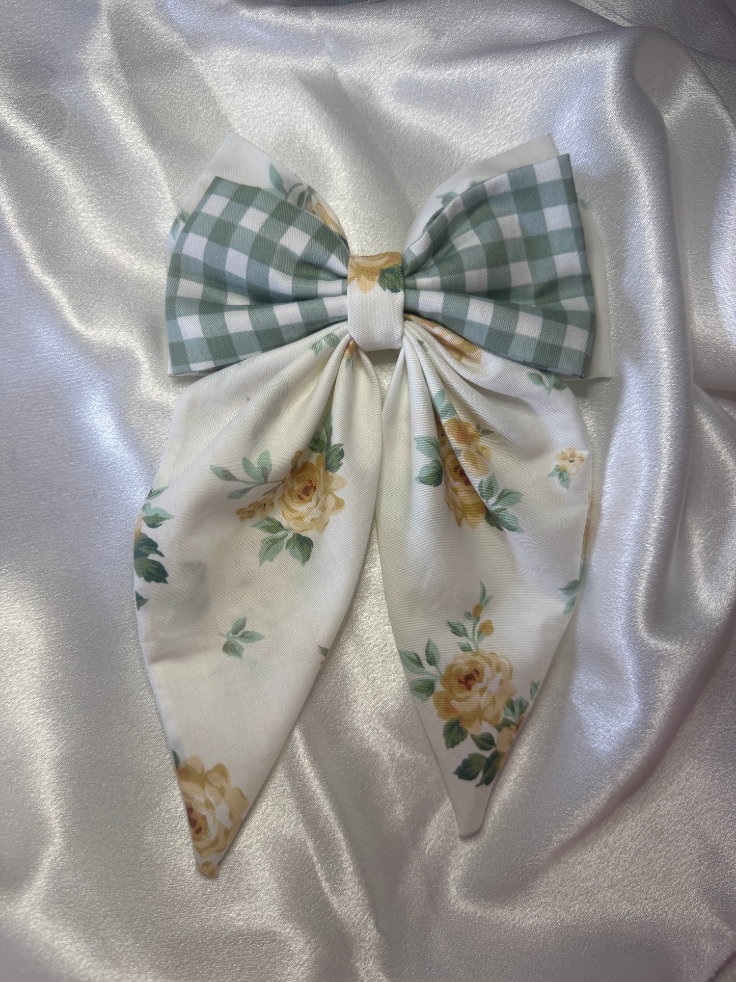 Yellow Flower & Green Gingham Spring Darcie Hair Bow