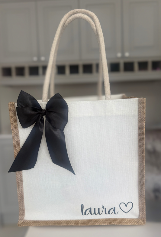 Personalised Jute Tote Bag with Bow