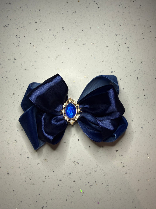 Navy velvet princess school bow